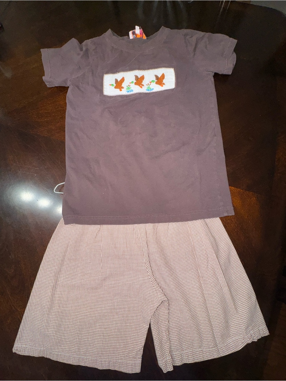Kids Brown Short Sleeve Pajama Set with Bird Appliqué